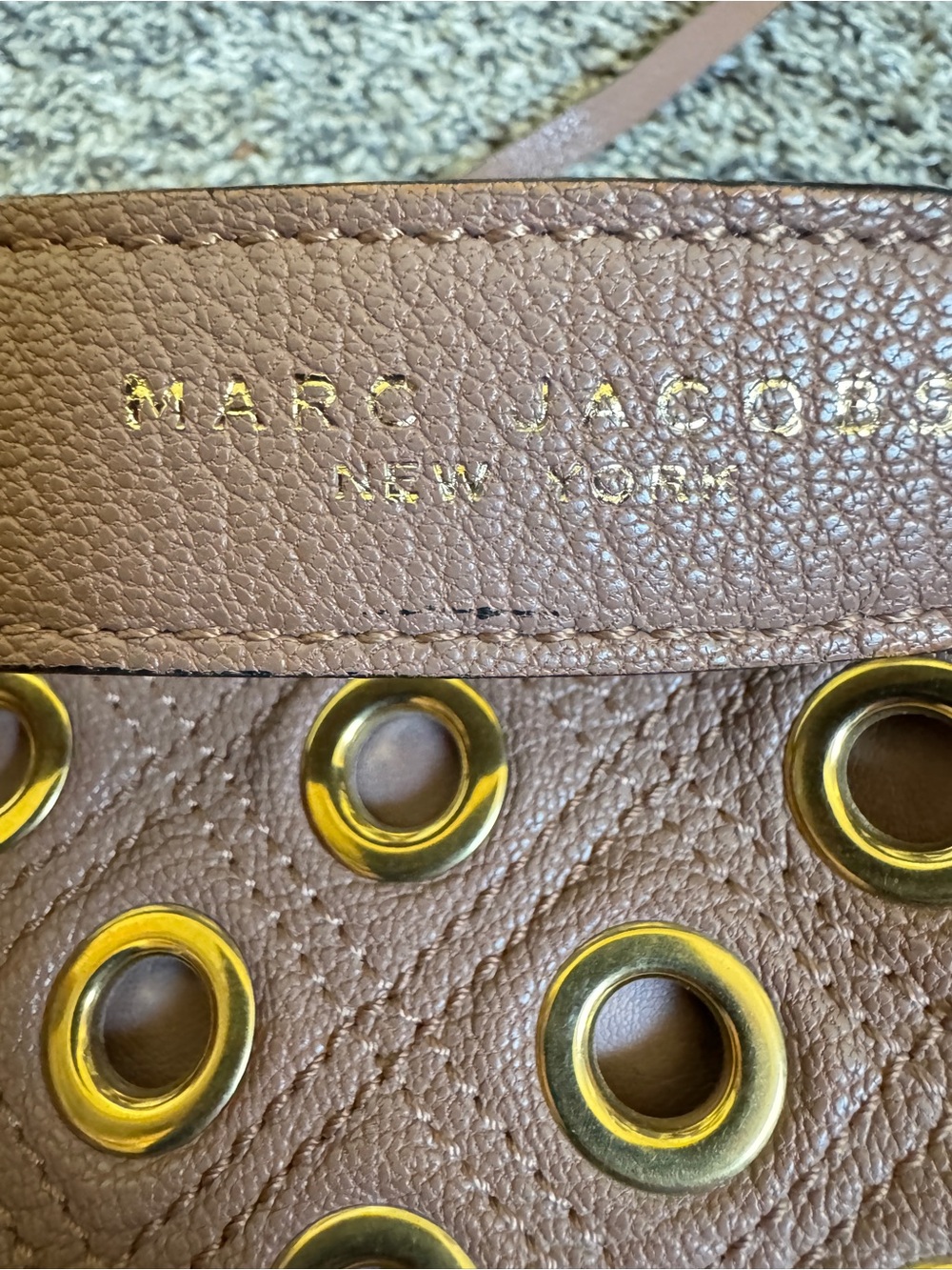 Marc Jacobs Taupe Quilted Leather Crossbody with Gold Grommets. Never used.
